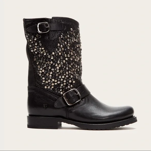 Frye Black Studded Combat Boots - Picture 2 of 13